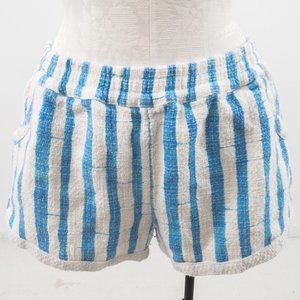 Anthropologie M Cotton Striped Shorts Blue White